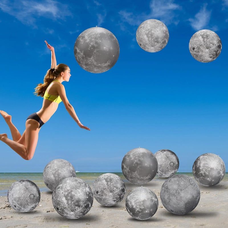 Shappy 12 Packs Moon Inflatable PVC Ball Bulk - Gray Moon Shape Science Teaching Aids Planet Beach Ball for Kid Birthday Party Classroom Planetarium (16 Inch,24 Inch) - Image 1